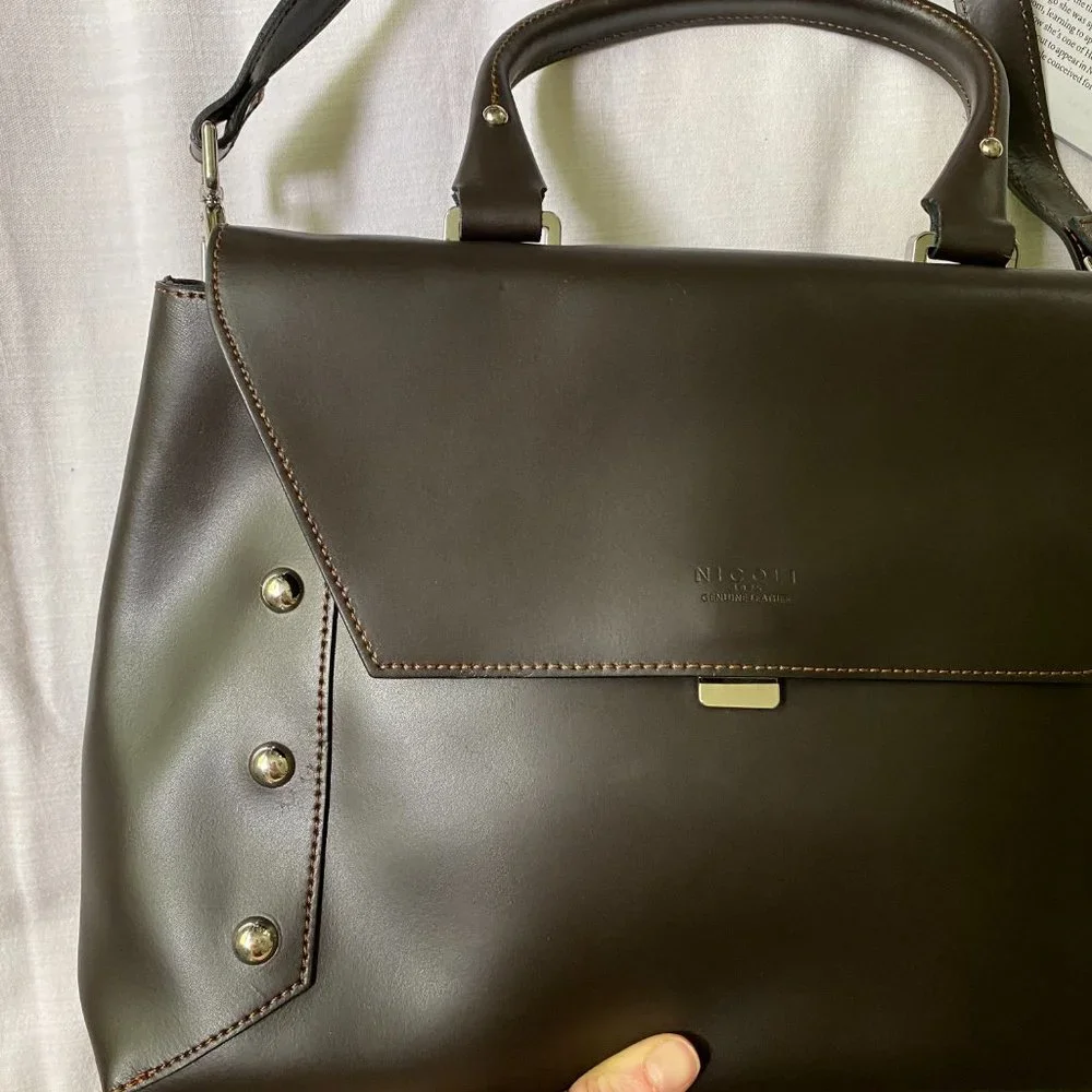 NICOLI Italian Leather Studded Large Satchel Bag - Picture 6 of 9